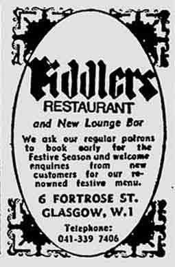 Fiddlers Restaurant advert 1976